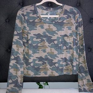 Cropped Camo Long Sleeve Top